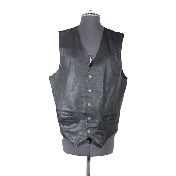 Wilsons men's black leather snap button front Western‎ vest L - Picture 1 of 12